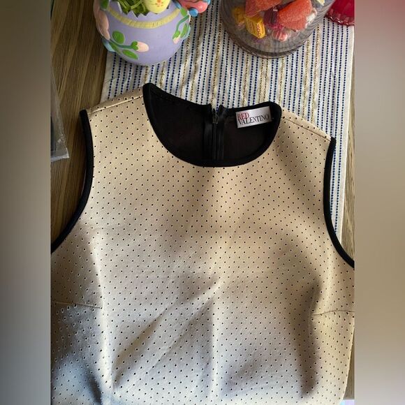 RED Valentino Mini Dress Shift Womens Size XS Cream Black Nylon Type Sleeveless - Picture 4 of 13